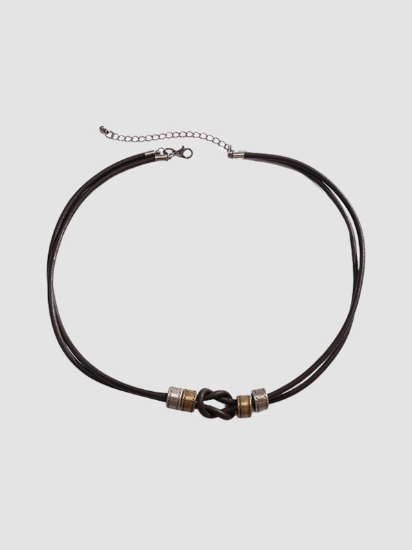 WLS Retro Metal Chain Leather Necklace