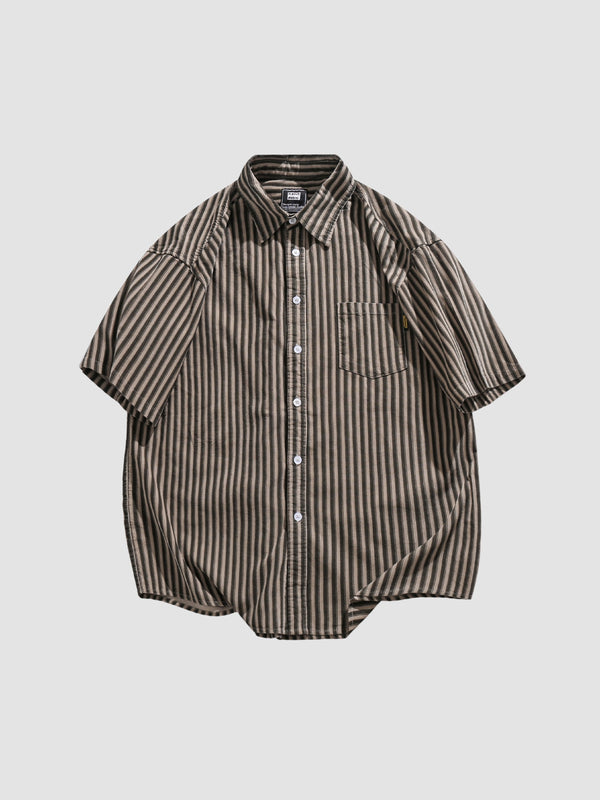 WLS Retro Striped Short-Sleeved Loose Shirt