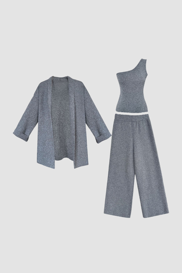 MV French-Style Cardigan, Vest & Wide-Leg Pants Set