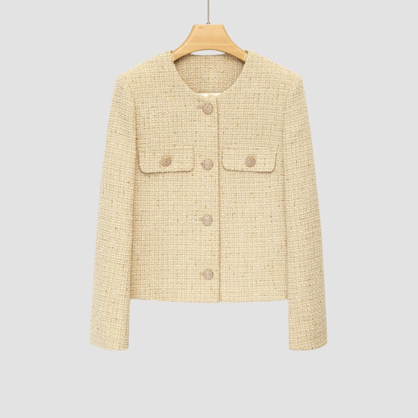 MV Elegant Beige Wool Tweed Chanel-Inspired Jacket