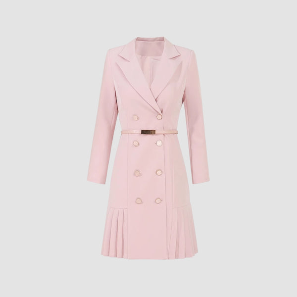 MV French Commuting Belted Pleated Suit Dress