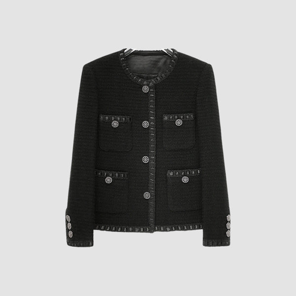 MV 100% Wool Black Tweed Chanel-Inspired Jacket