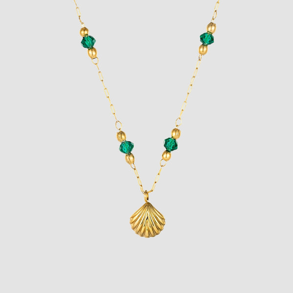 MV 18K Gold-Plated Crystal Bead Scallop Pendant Necklace