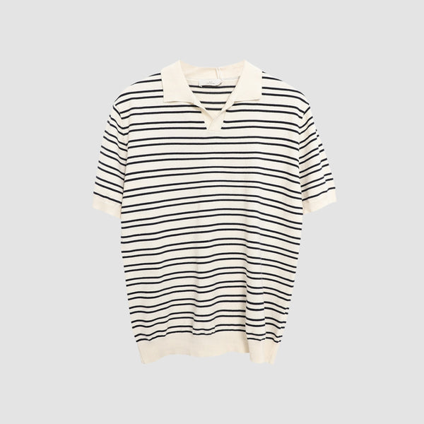 MV V-Neck Ice Silk Striped Polo T-Shirt