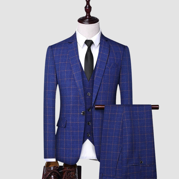 MV Italian Slim Fit Three-Piece Plaid Suit