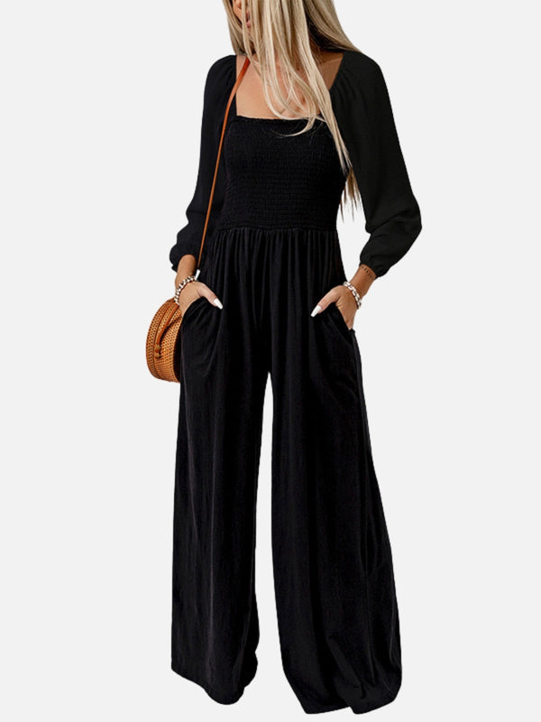 Wrinkle-Free High Waist Wide-Leg Jumpsuit for Women